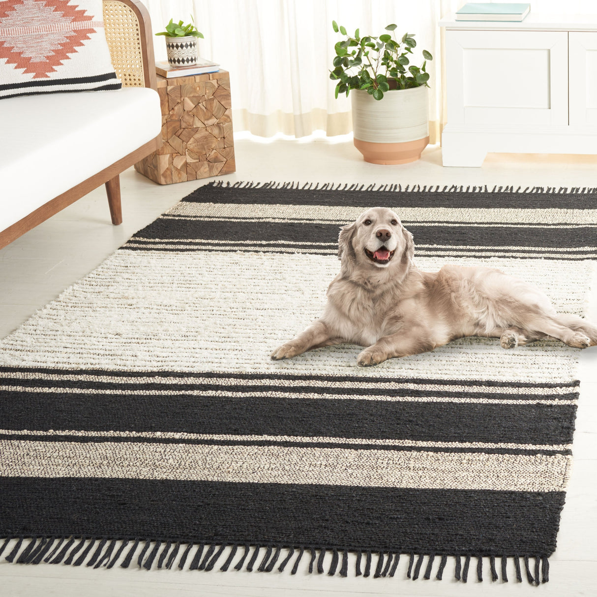 Safavieh Natural Fiber Nf203Z Ivory/Black Rug.
