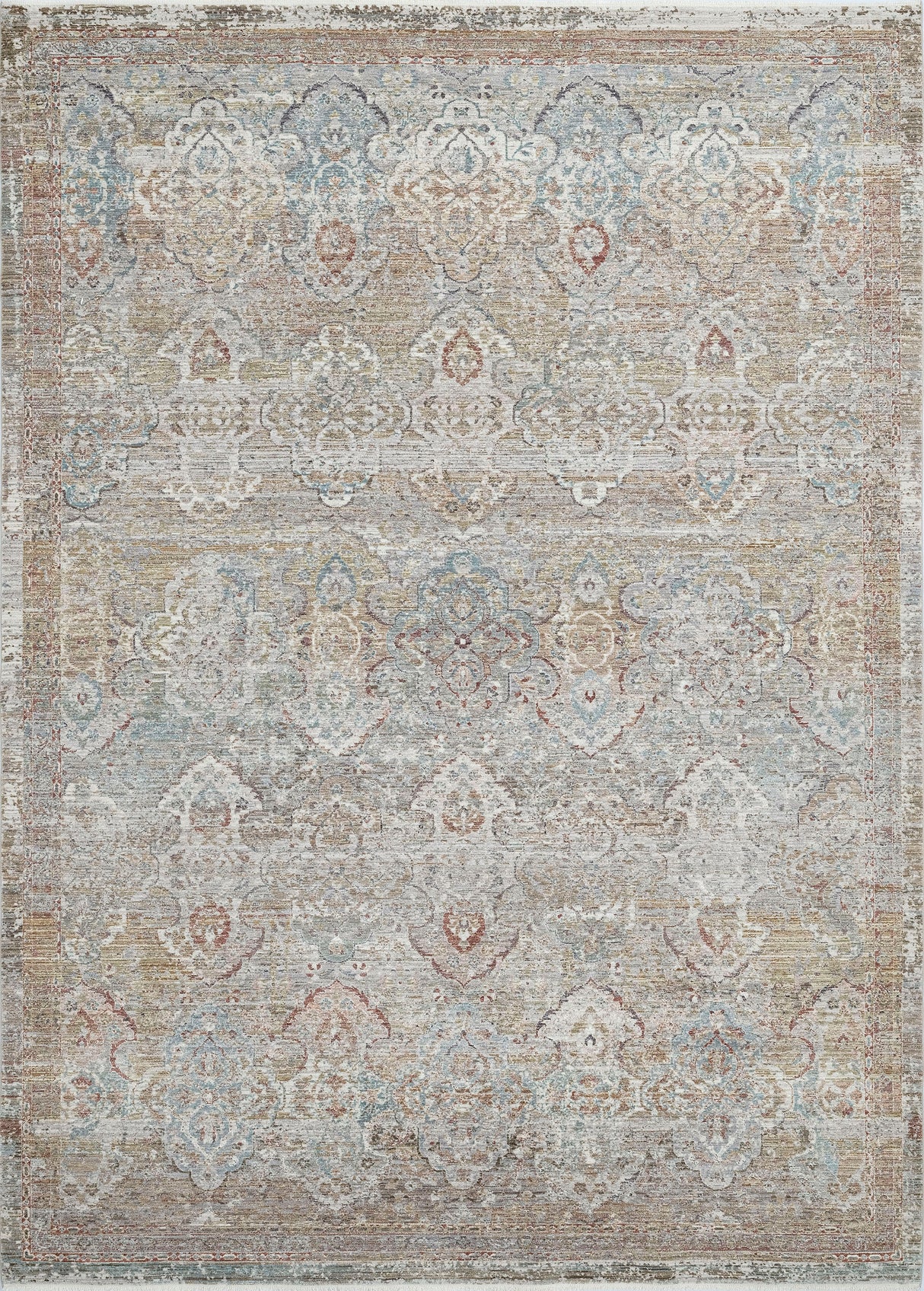 Transitional power loomed rug, rust, blue, and multi medallion pattern, rectangular