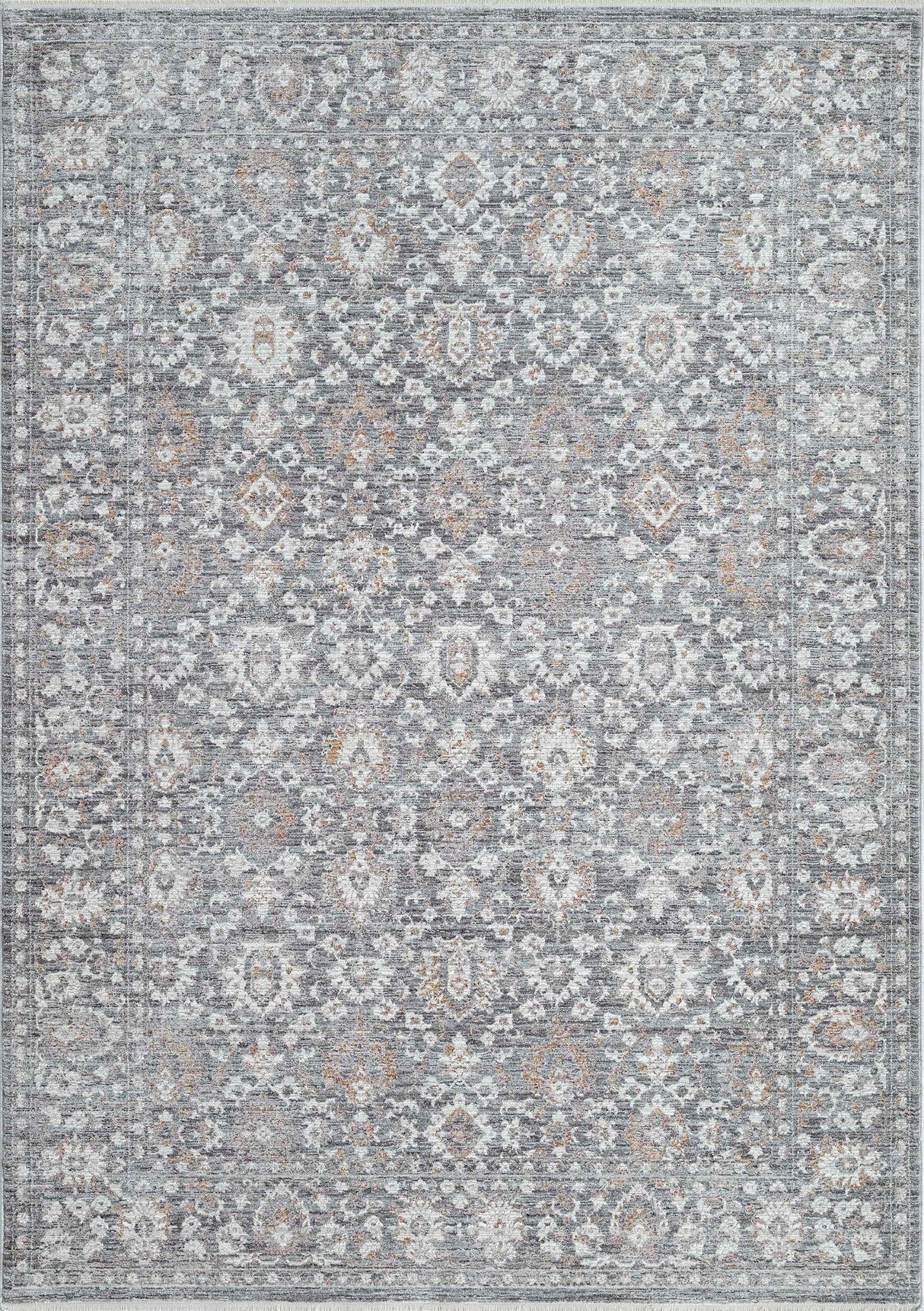 Traditional rectangle rug with dark grey and silver geometric medallion pattern