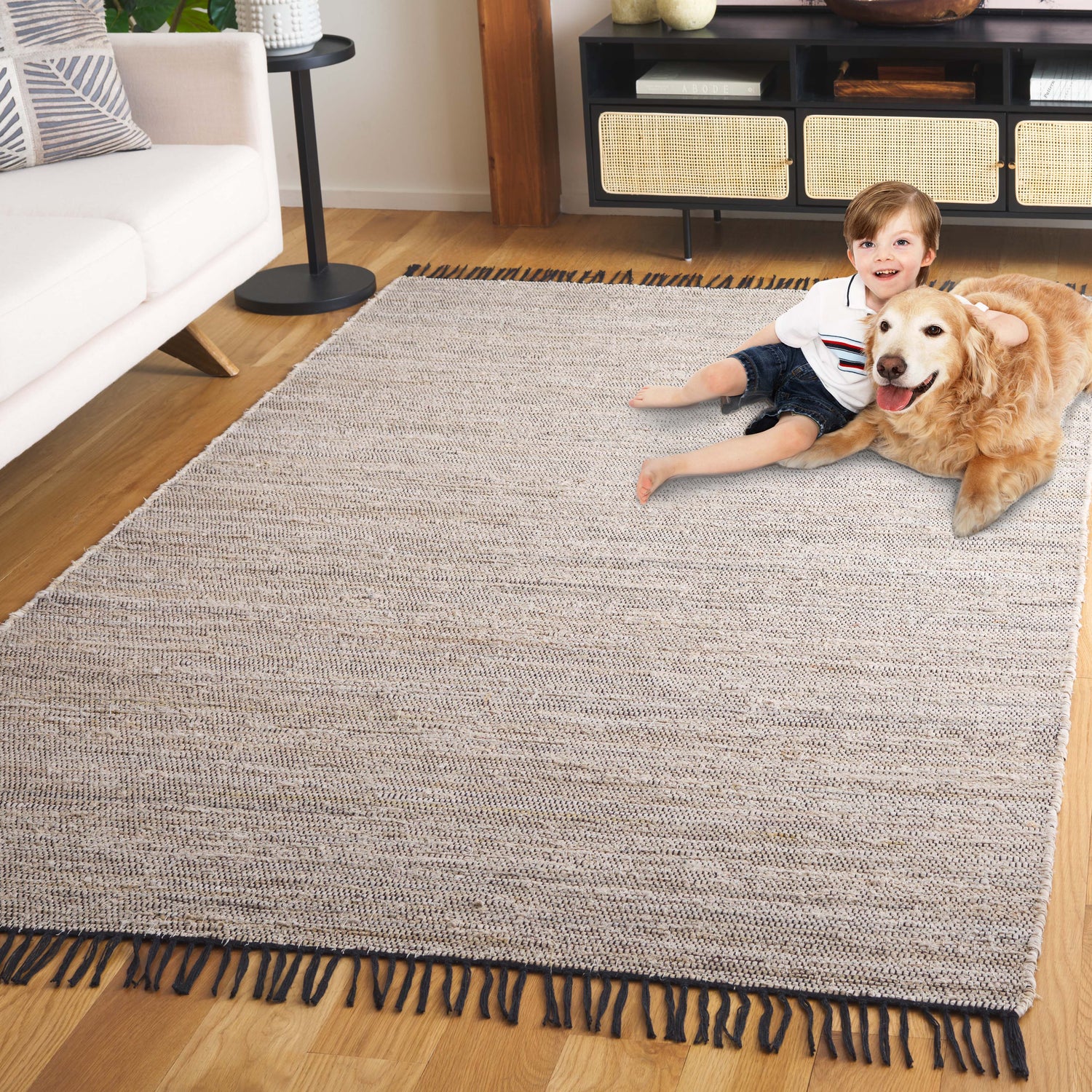 Safavieh Rag Rug Rar301A Ivory/Black Rug.