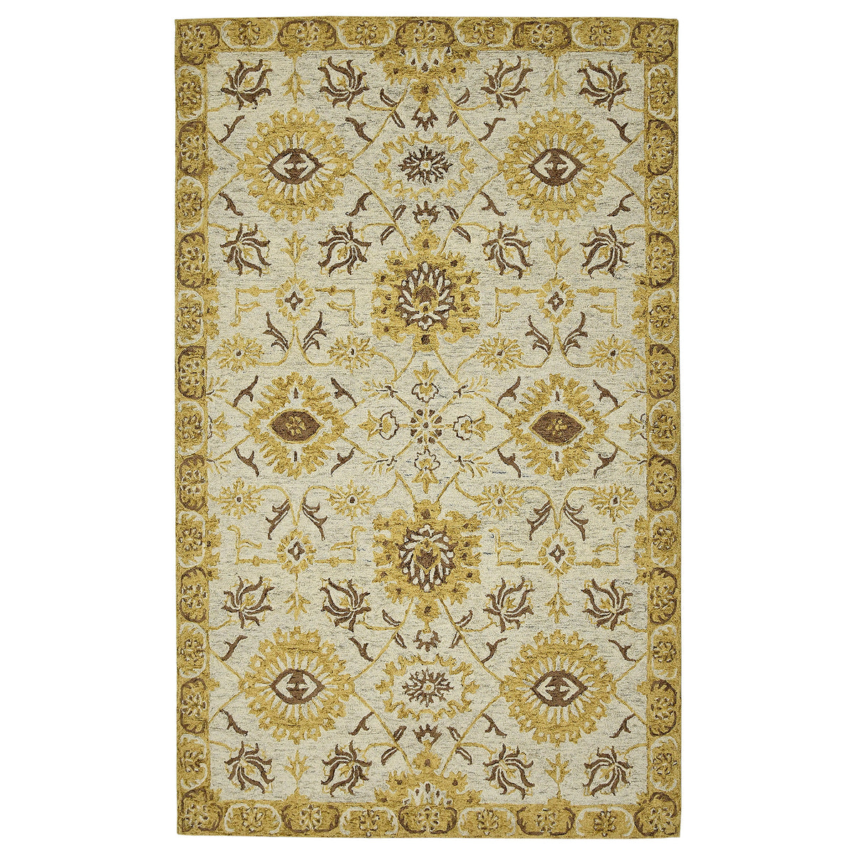 Amer Romania Classic Floral Hand-Hooked Gold Area Rug