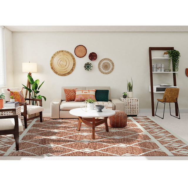 Amer Vista Neutral Geometric Hand-Hooked Rust Area Rug