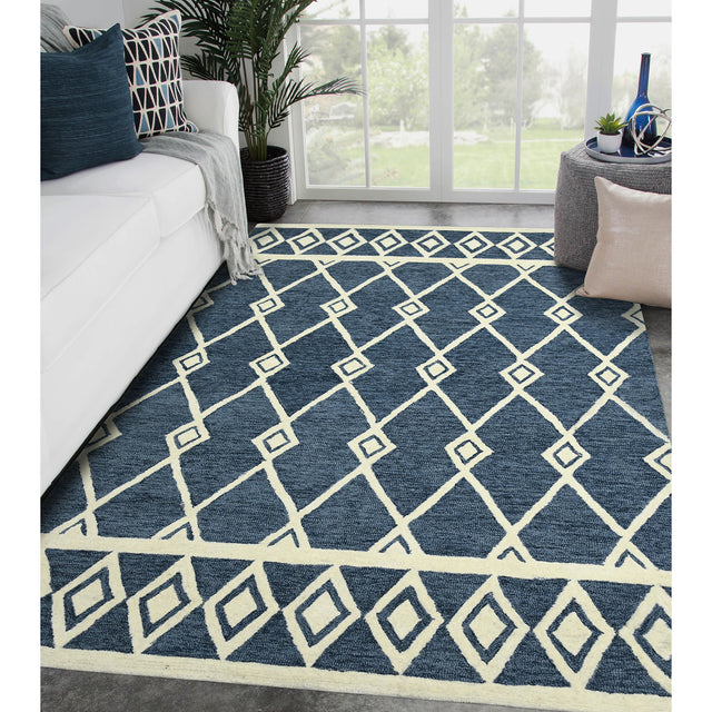 Amer Vista Neutral Geometric Hand-Hooked Navy Area Rug