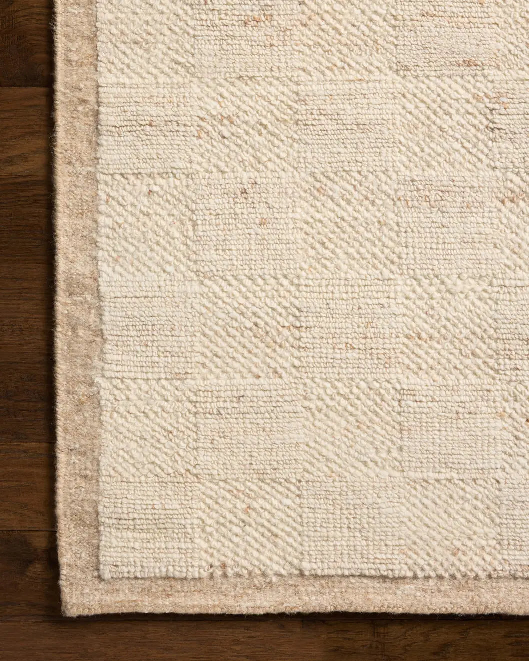 Loloi Alina ALN-01 Contemporary Hand Woven Natural Rug - corner on wood
