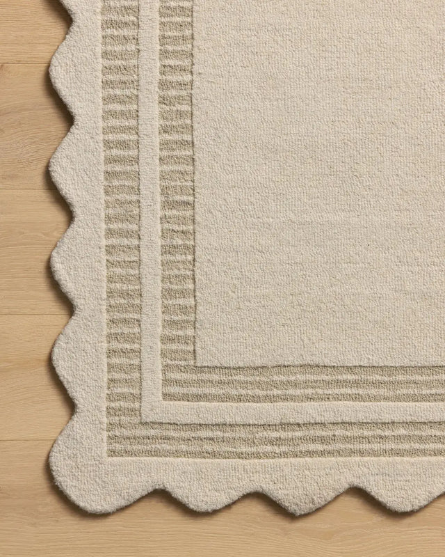 Chris Loves Julia x Loloi Scottie SCO-01 Ivory / Grey Rug - corner on wood
