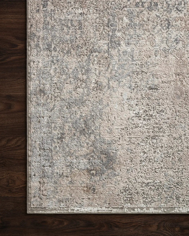 Loloi Sienne Sie-01 Ivory / Pebble Rugs - corner on wood