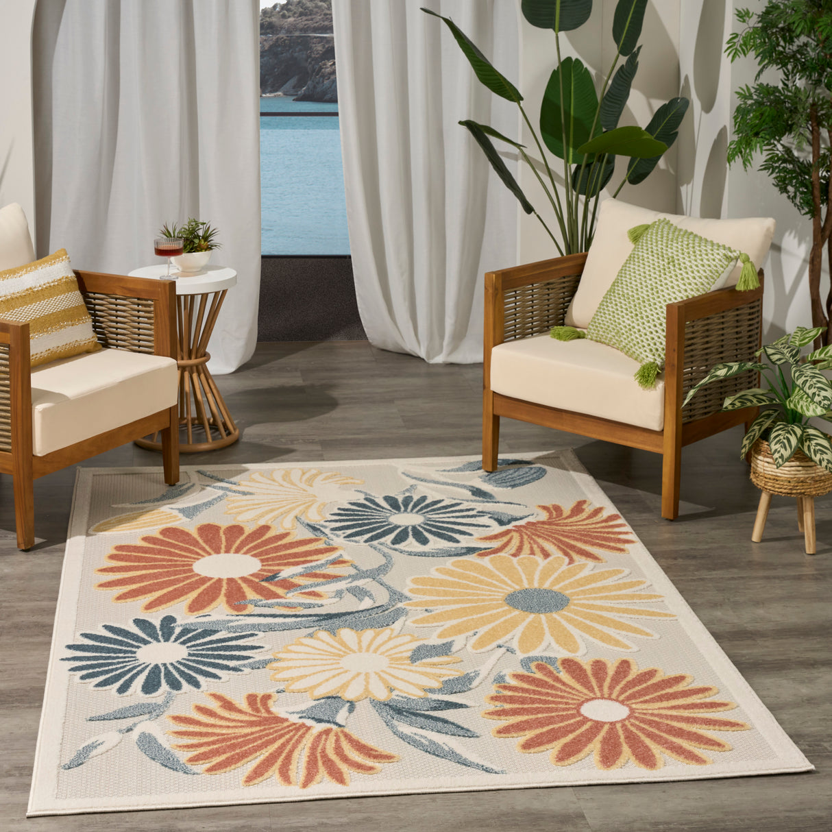 Nourison Aloha ALH33 Machine Made Ivory, Rose Rug