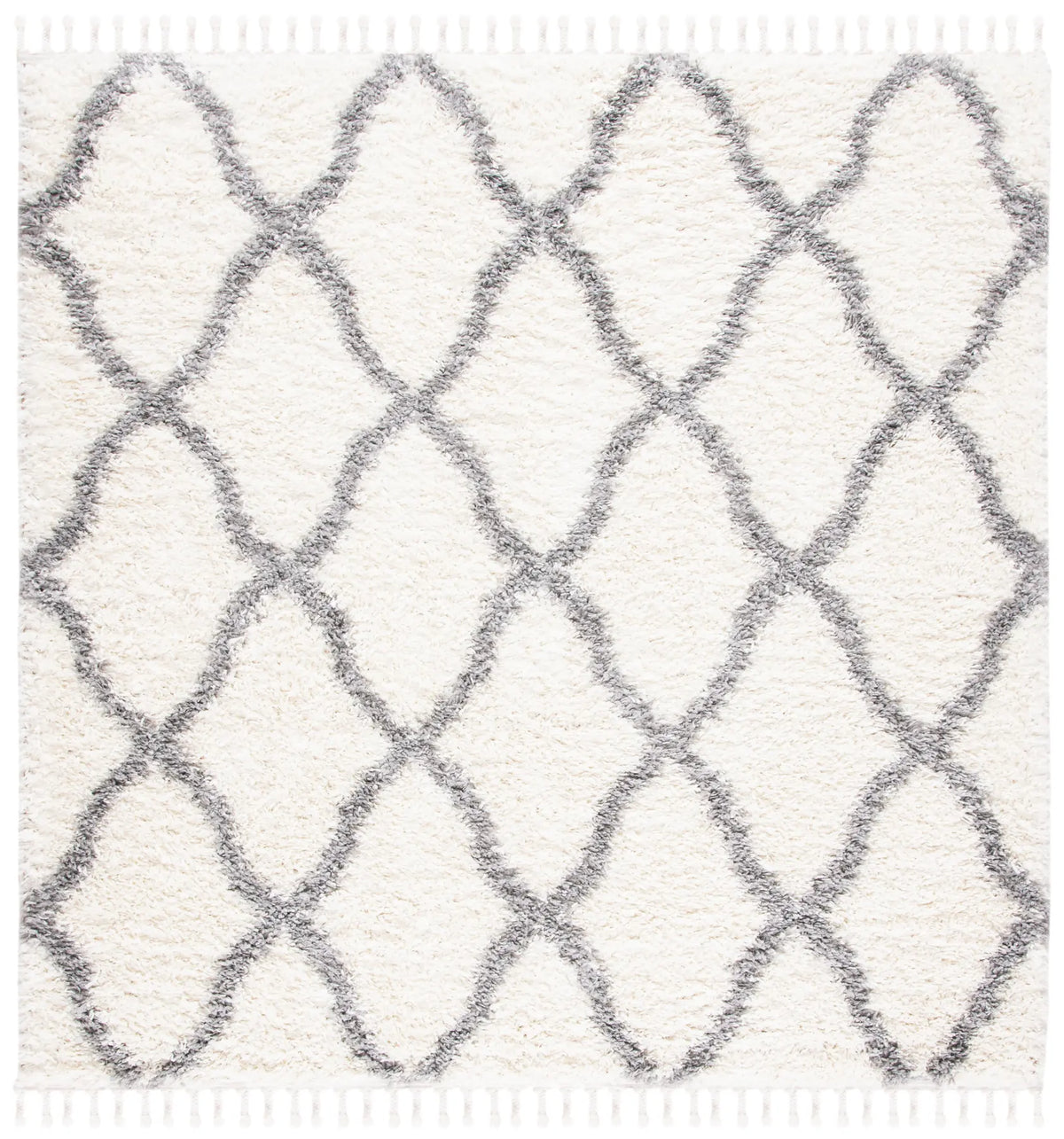 Safavieh Moroccan Tassel Shag 6'-7" x 6'-7" Rug in Ivory / Light Grey