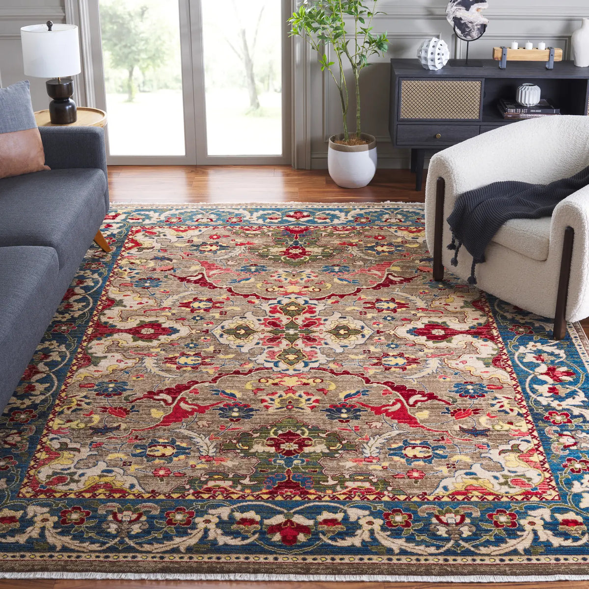 Safavieh Kashan 10'-0" x 14'-0" Rug in Taupe / Blue
