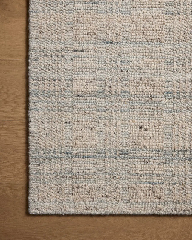 Loloi Sonya Soy-03 Mist/Oatmeal Rug - corner on wood