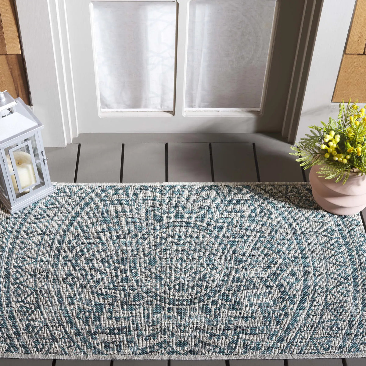 Safavieh Courtyard 2'-0" x 3'-7" Rug in Light Grey / Teal