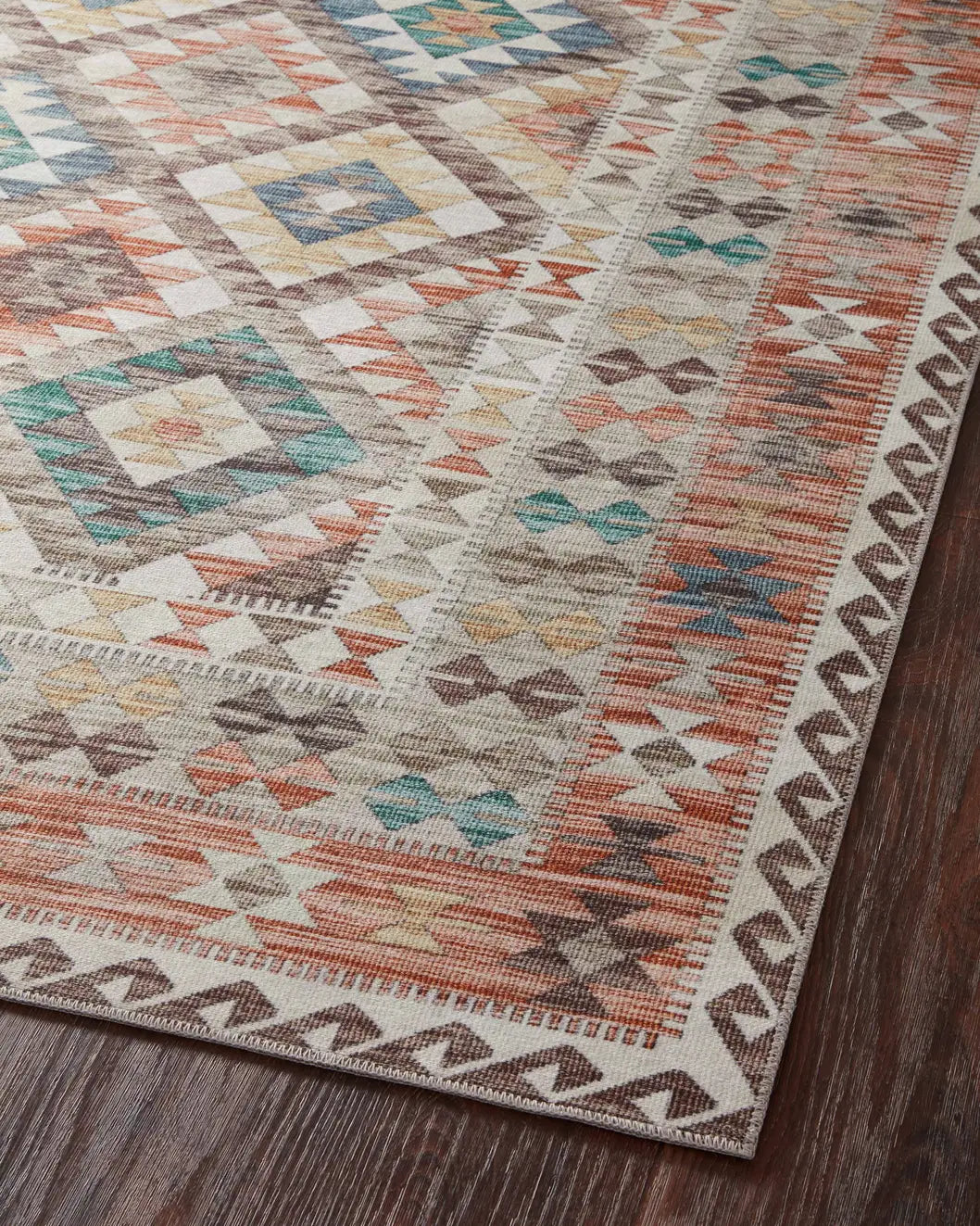 Loloi Zion Zio-04 Ivory/Multi Rugs - angled corner on wood