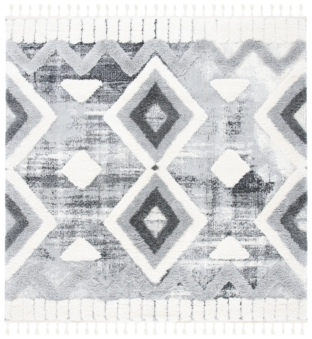 Safavieh Moroccan Tassel Shag 6'-7" x 6'-7" Rug in Grey / Ivory
