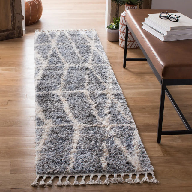 Safavieh Berber Fringe Shag 2'-0" x 8'-0" Rug in Grey / Cream