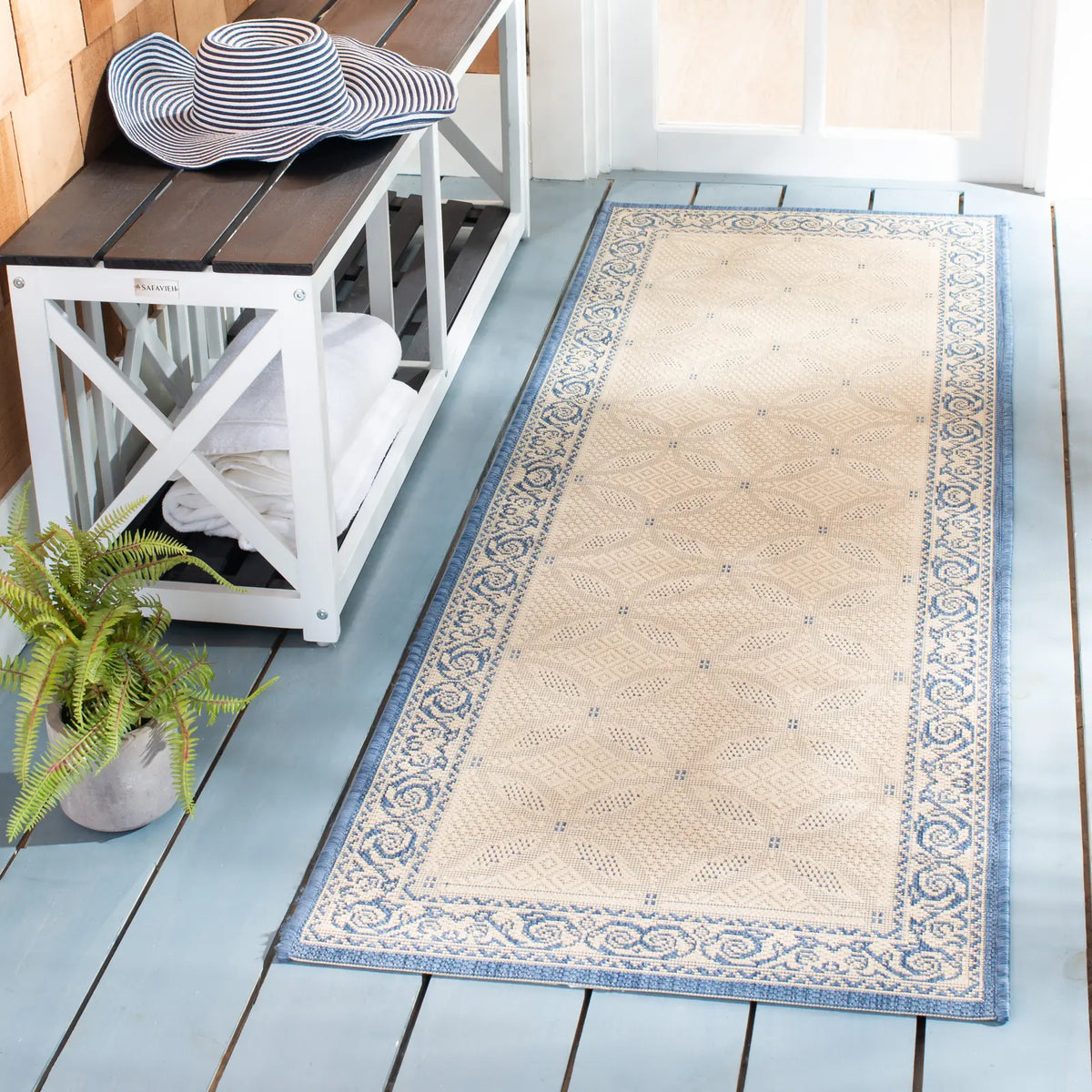 Safavieh Courtyard 2'-3" x 14'-0" Rug in Natural / Blue