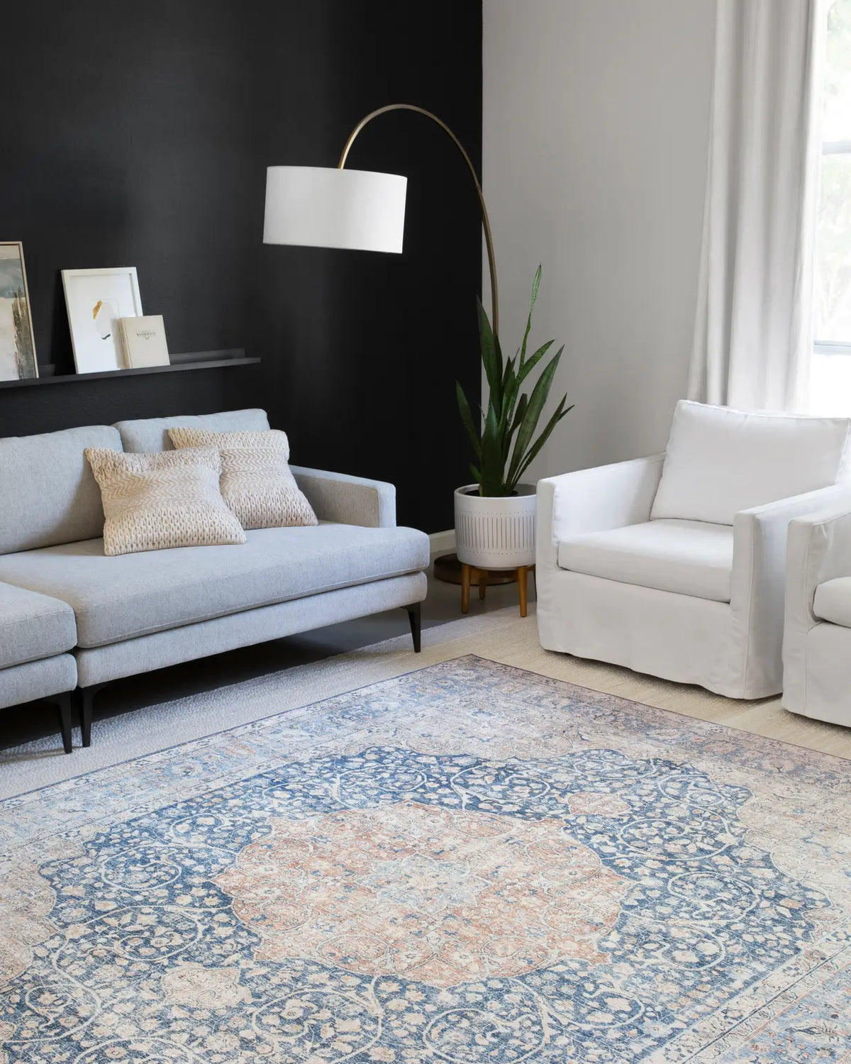 Loloi Layla Lay-07 Blue / Tangerine Rugs - room scene 2
