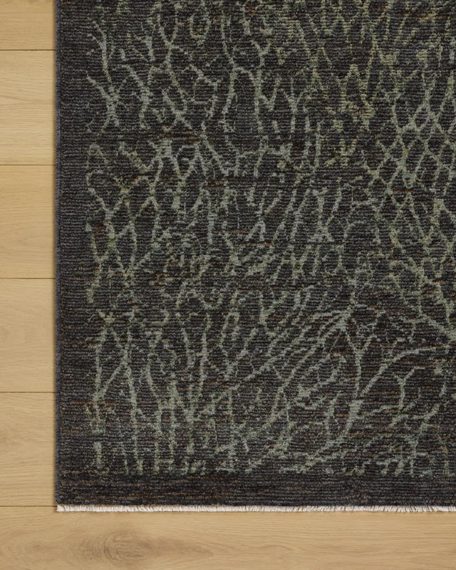 Loloi Winchester WNC-11 Traditional Power Loomed Ink, Mist Rug - corner on wood