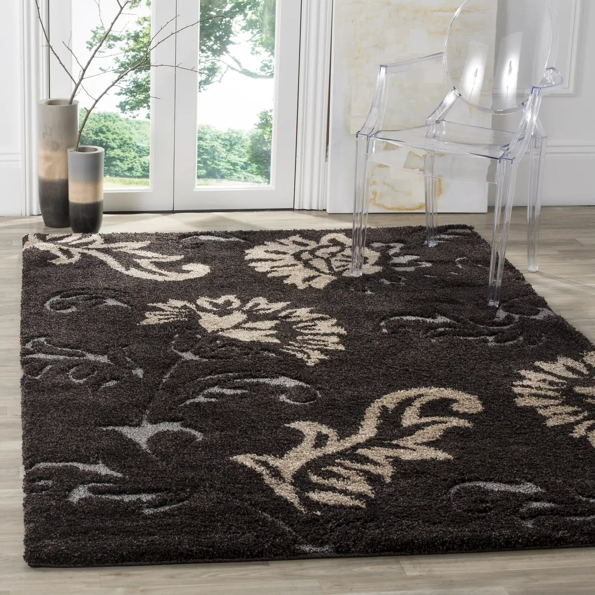 Safavieh Florida Shag 5'-3" x 7'-6" Rug in Dark Brown / Smoke