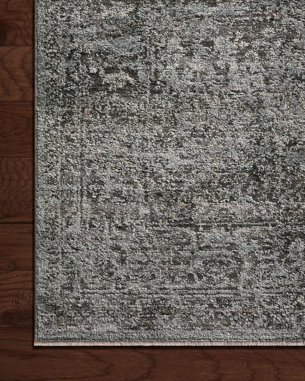 Loloi Sonnet Snn-07 Charcoal/Mist Rug - corner on wood
