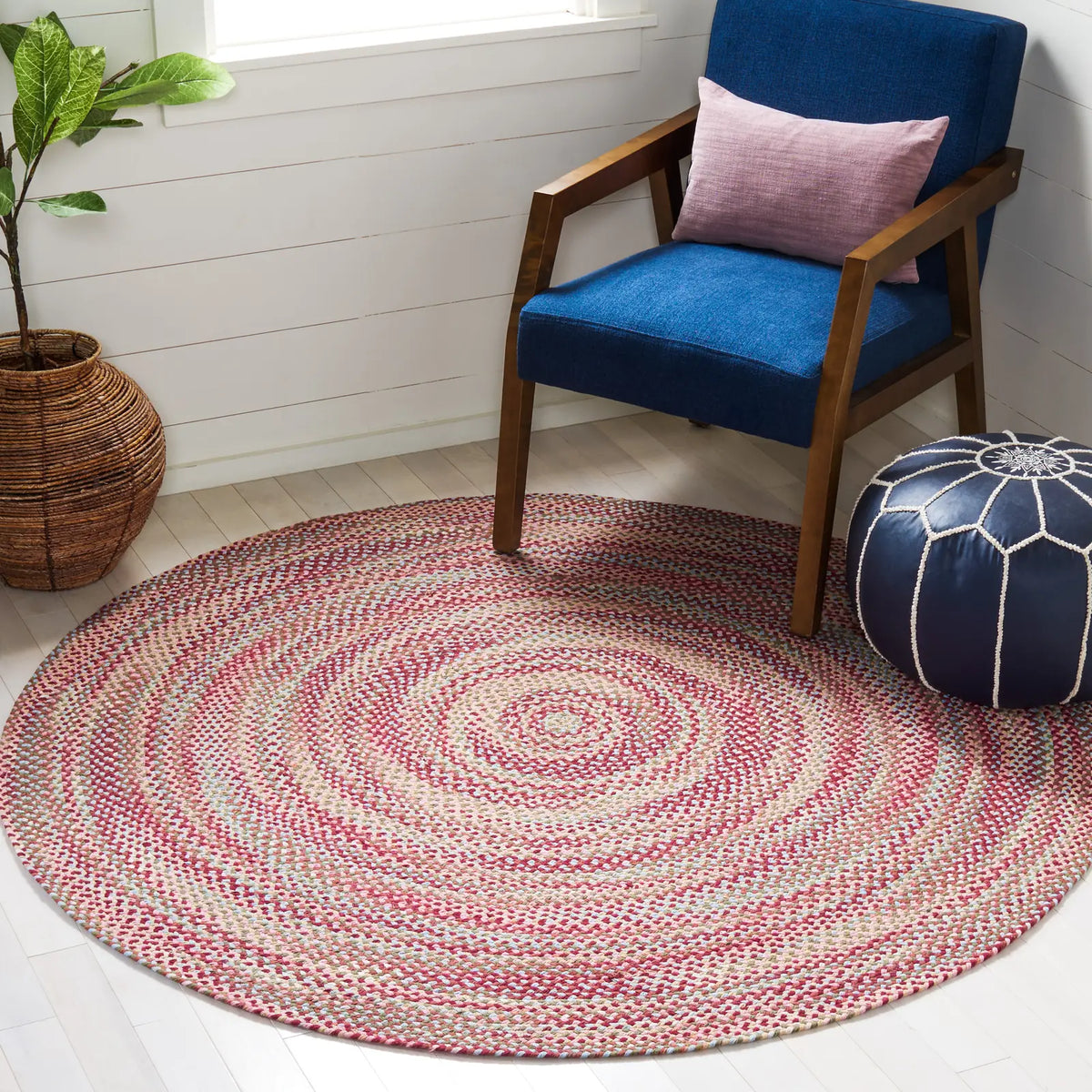 Safavieh Braided 5'-0" x 5'-0" Rug in Light Blue / Rust
