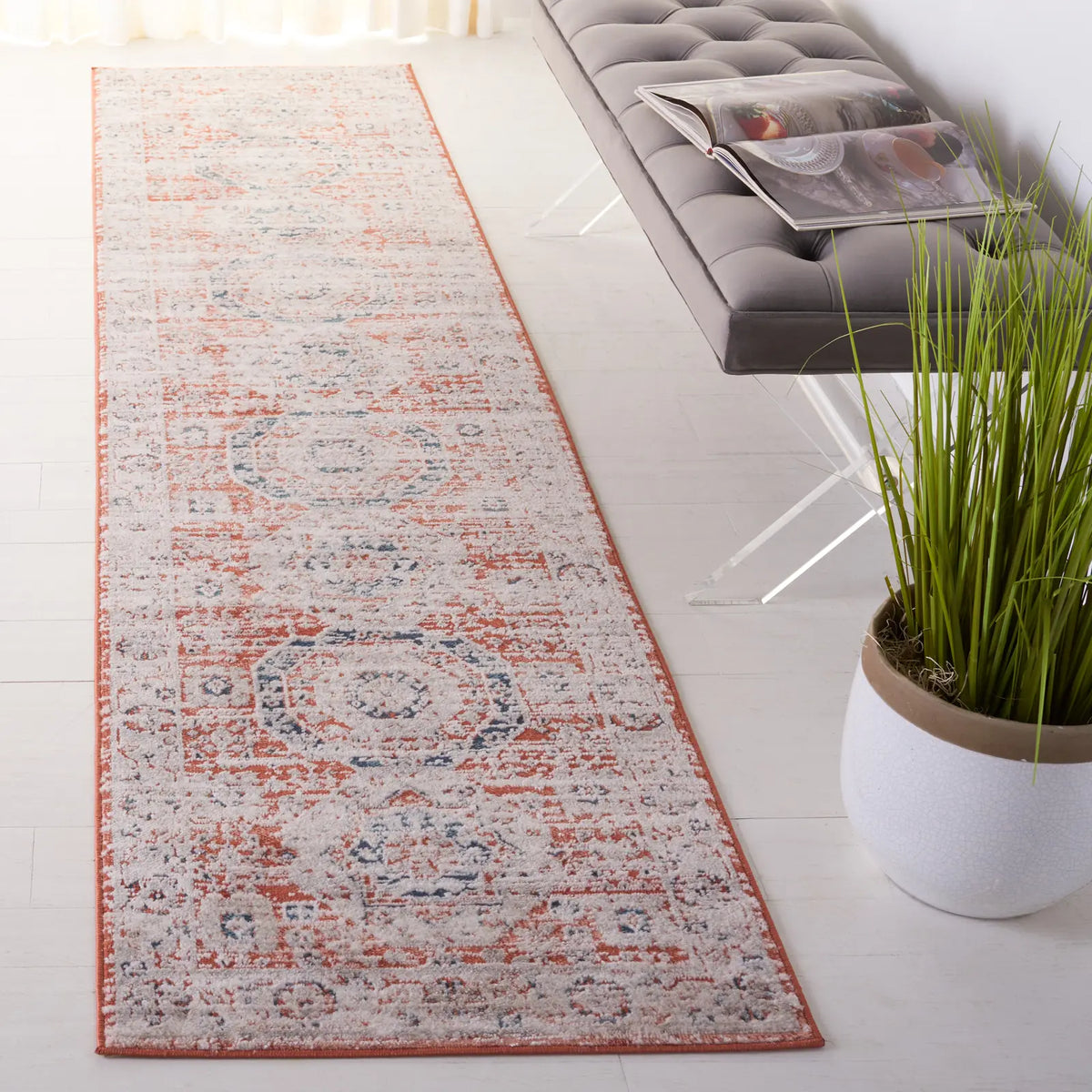 Safavieh Madison 800 2'-2" x 9'-0" Rug in Rust / Ivory