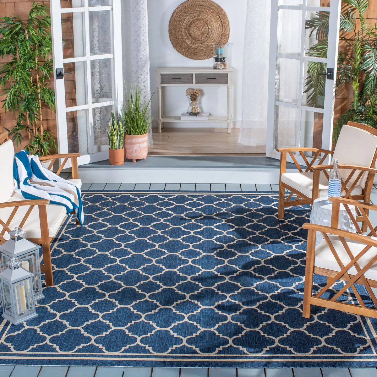 Safavieh Courtyard 10'-0" x 14'-0" Rug in Navy / Beige