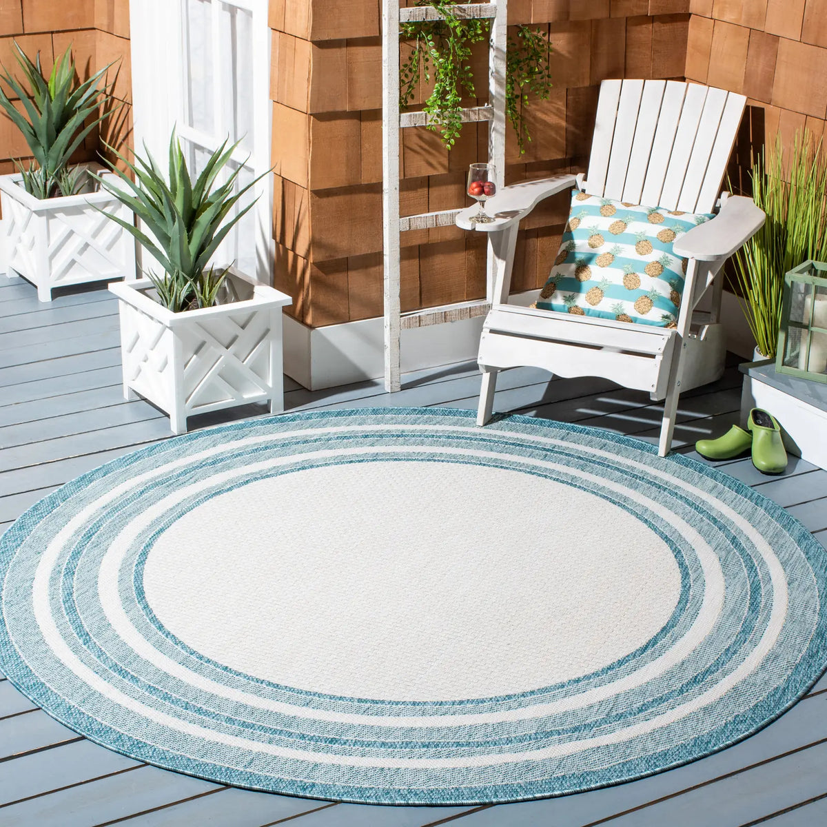Safavieh Courtyard 10'-0" x 10'-0" Rug in Ivory / Aqua