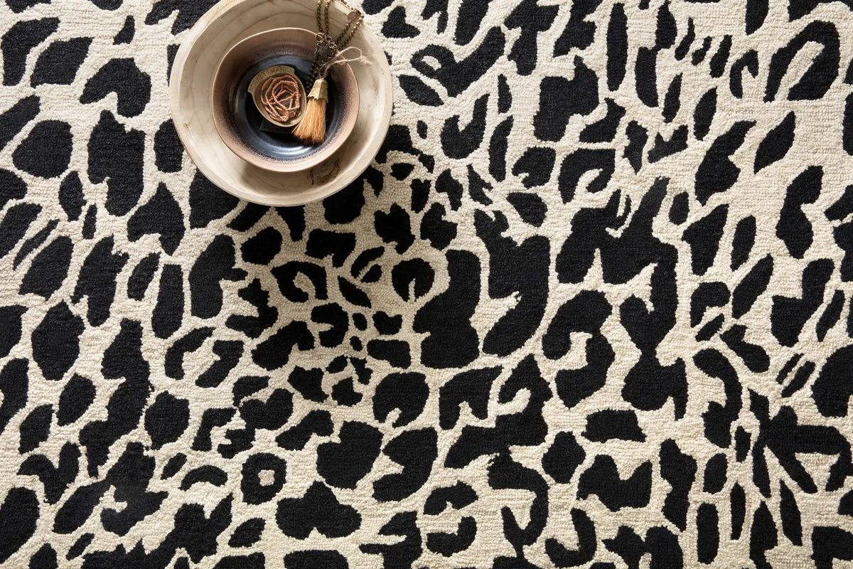 Loloi Masai Mas-02 Black / Ivory Rugs - styled aerial 1