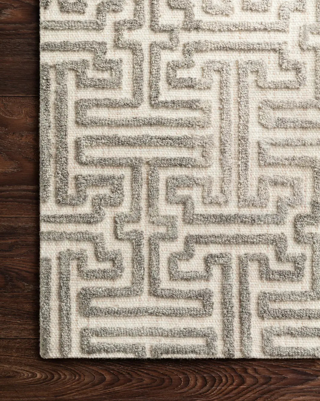Loloi Ehren Ehr-03 Stone/Sand Rugs - corner on wood