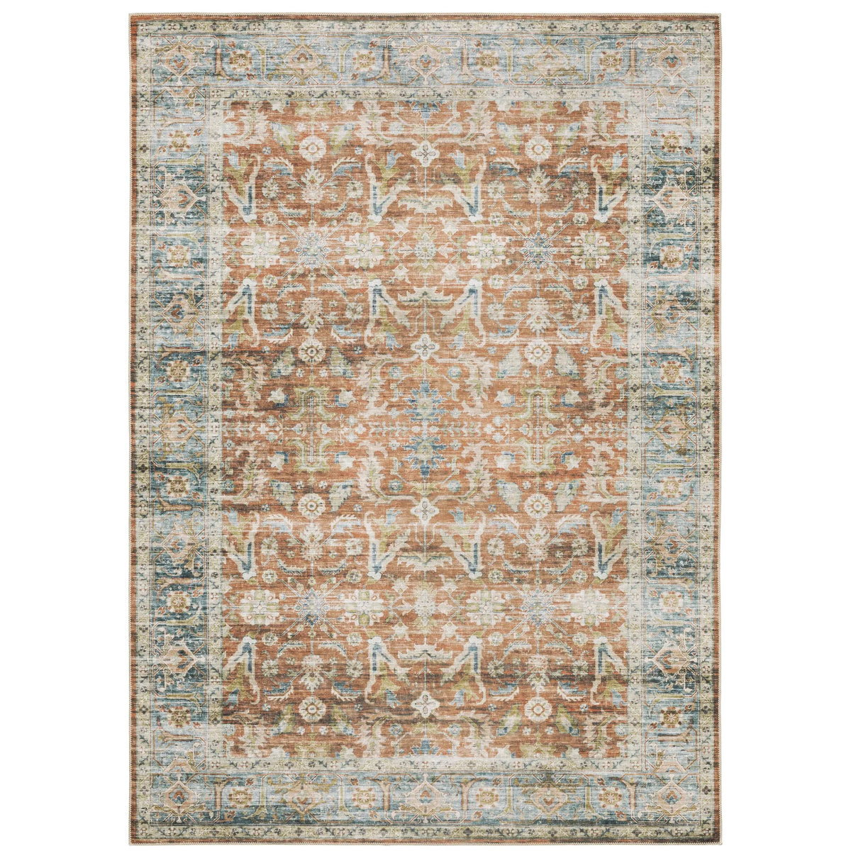 Oriental Weavers Machine Washable Charleston Cha04 Rust/ Blue Rug - main flat