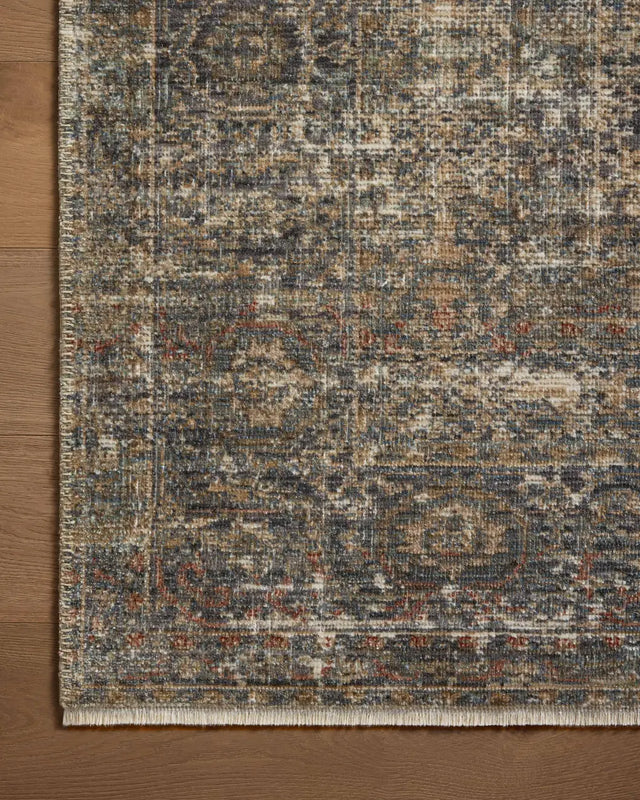 Loloi Heritage Her-11 Midnight/Multi Rug - corner on wood