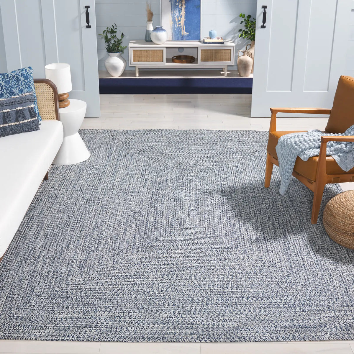 Safavieh Braided 10'-0" x 14'-0" Rug in Dark Blue / Ivory