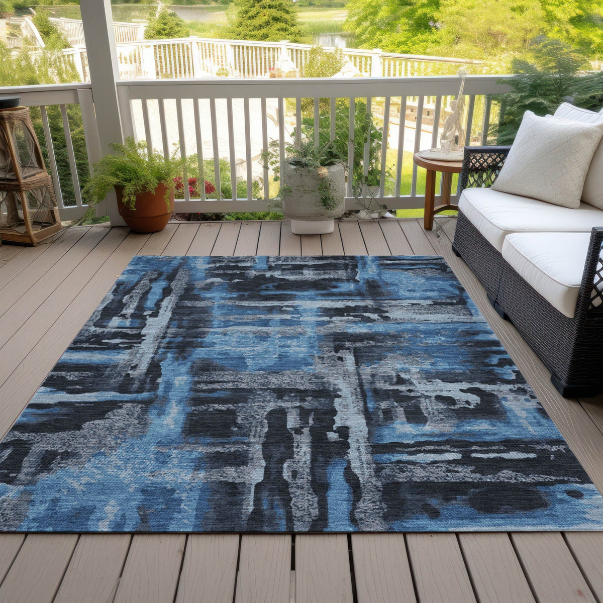 Addison Chantille ACN2015 Abstract Machine Made Transitional Black Rug
