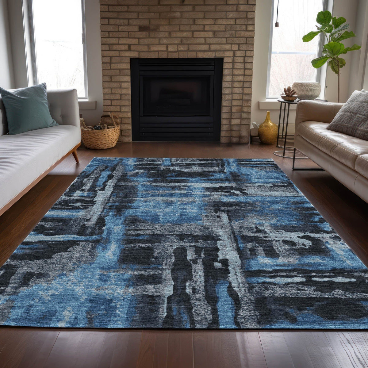 Addison Chantille ACN2015 Abstract Machine Made Transitional Black Rug
