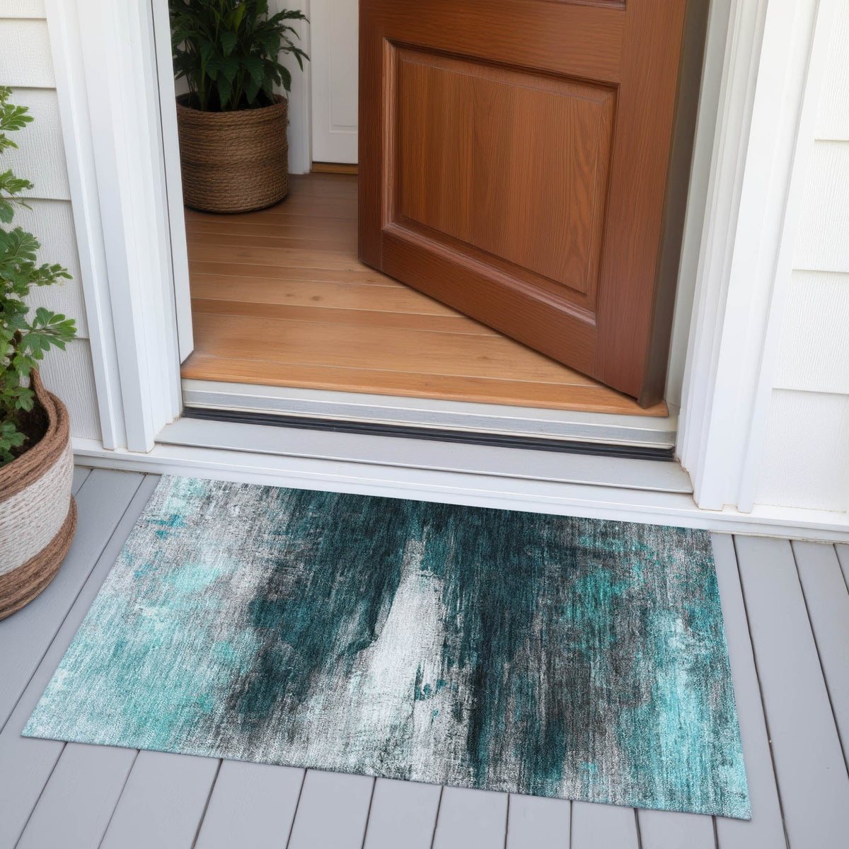 Addison Chantille ACN2016 Abstract Machine Made Transitional Teal Rug