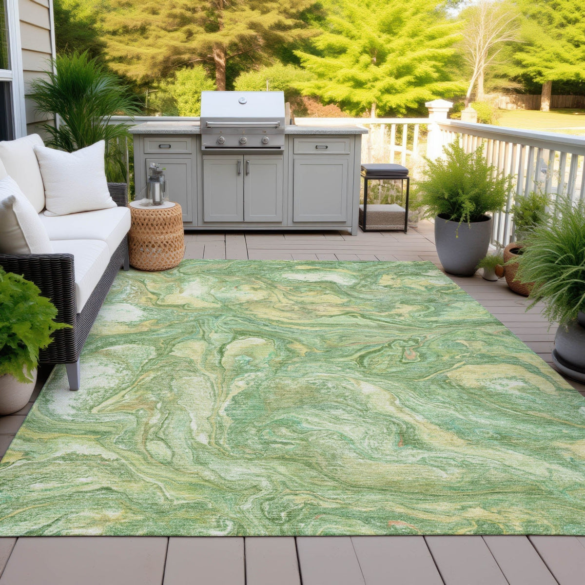 Addison Chantille ACN2017 Abstract Machine Made Transitional Green Rug