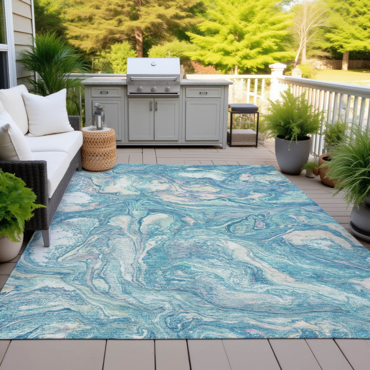 Addison Chantille ACN2017 Abstract Machine Made Transitional Teal Rug
