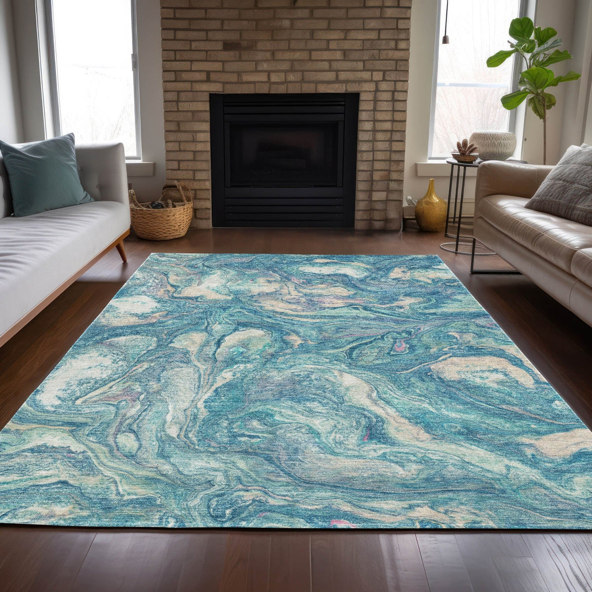 Addison Chantille ACN2017 Abstract Machine Made Transitional Teal Rug