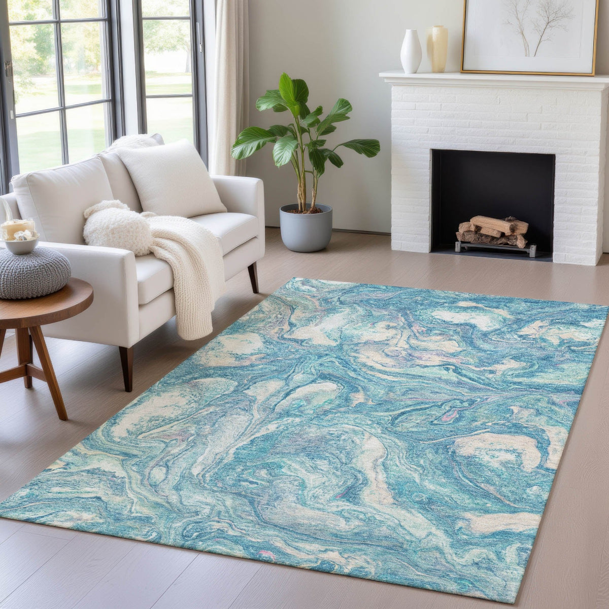 Addison Chantille ACN2017 Abstract Machine Made Transitional Teal Rug