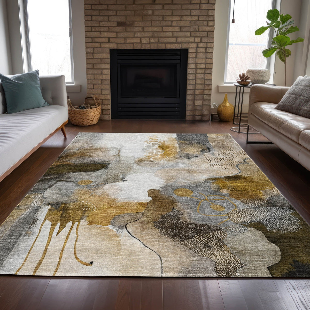 Addison Chantille ACN2019 Abstract Machine Made Transitional Mocha Rug