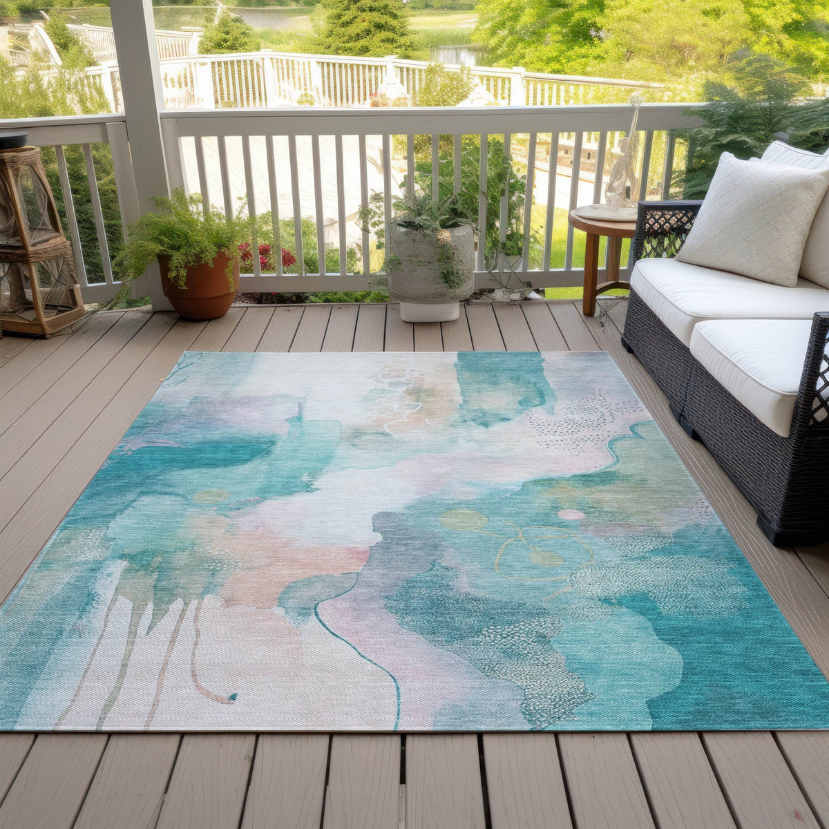 Addison Chantille ACN2019 Abstract Machine Made Transitional Turquoise Rug