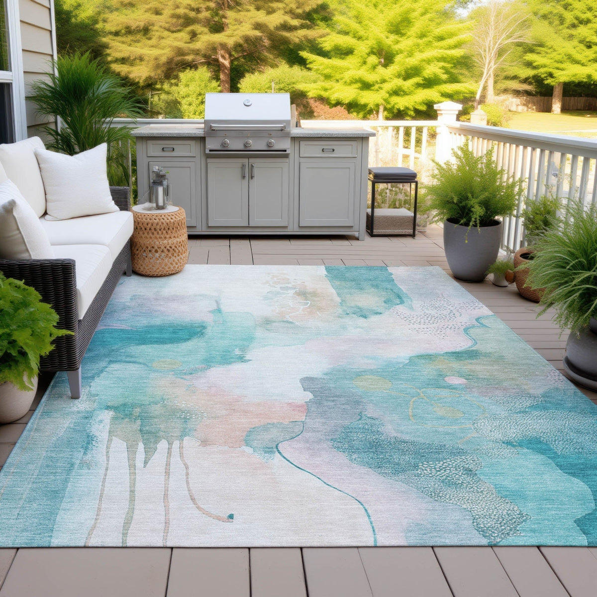 Addison Chantille ACN2019 Abstract Machine Made Transitional Turquoise Rug