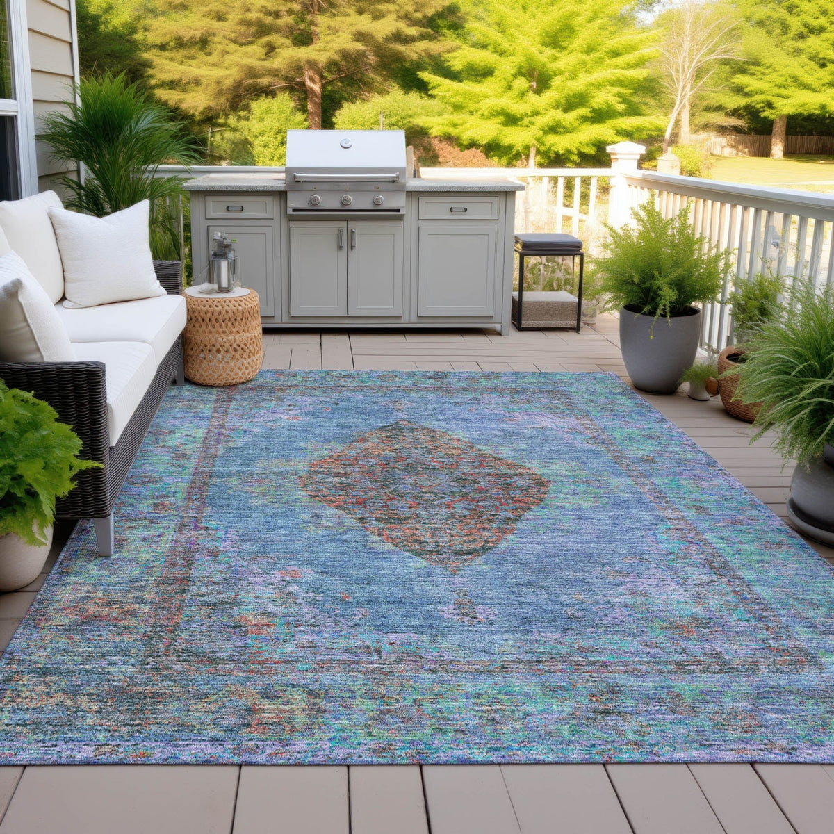 Addison Chantille ACN2021 Border Machine Made Traditional Blue Rug