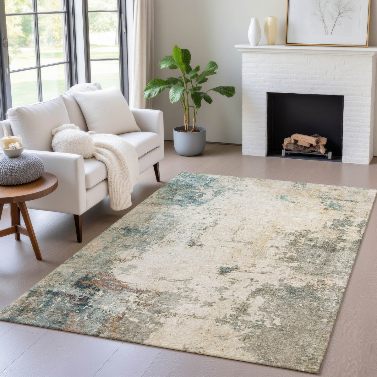 Addison Chantille ACN2022 Abstract Machine Made Transitional Ivory Rug