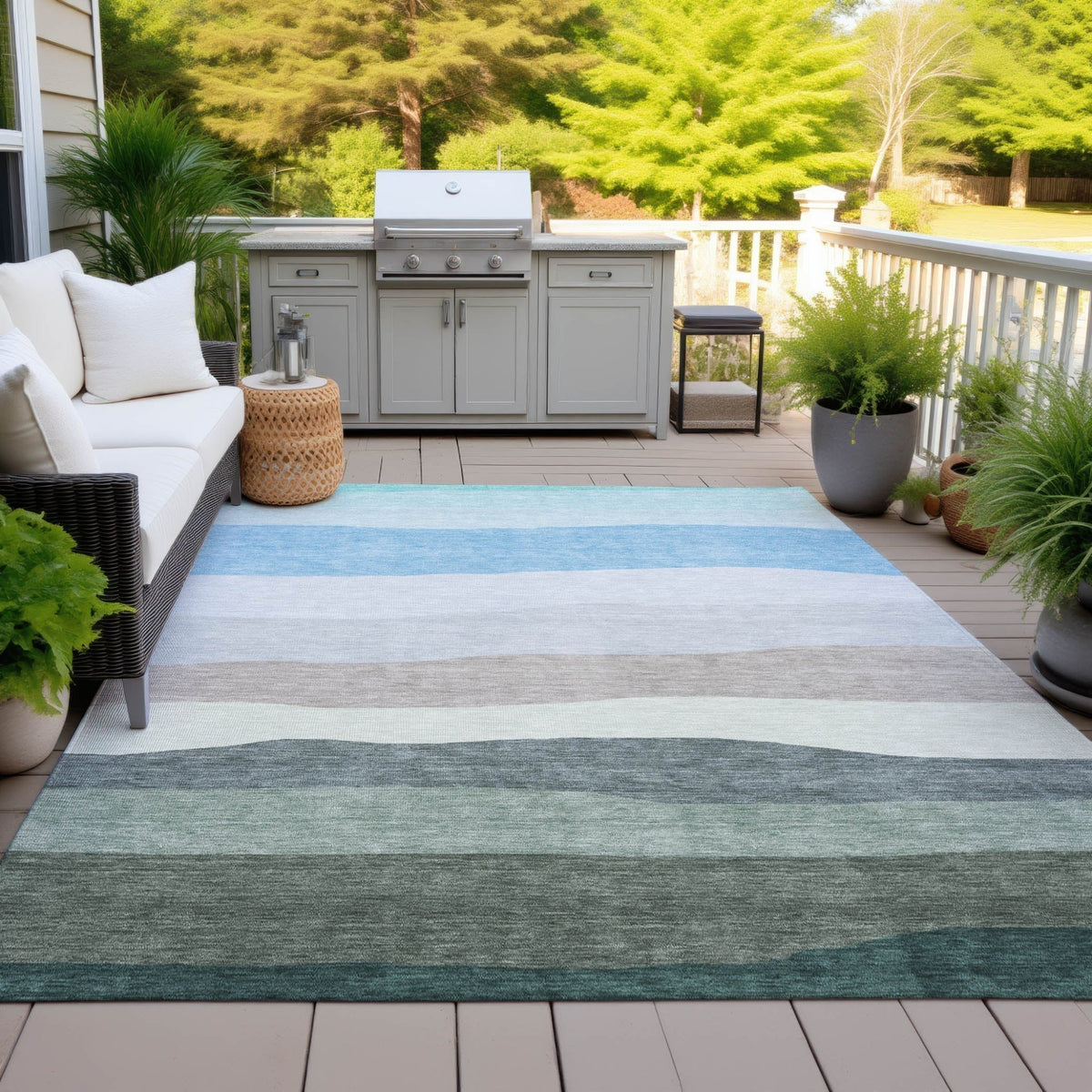 Addison Chantille ACN2023 Stripes Machine Made Transitional Green Rug