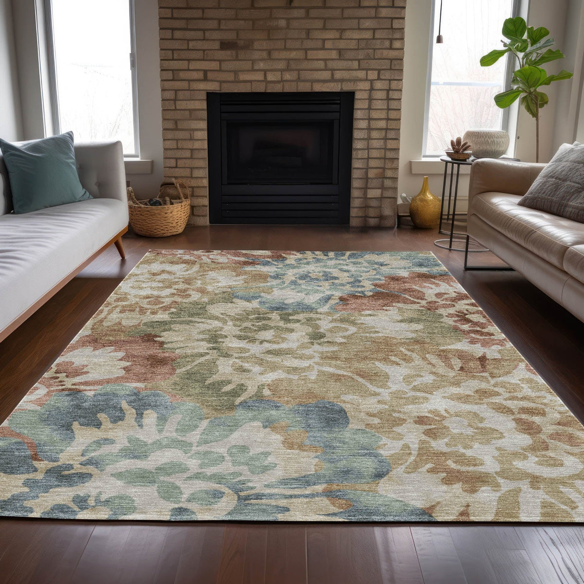 Addison Chantille ACN2028 Floral Machine Made Transitional Paprika Rug