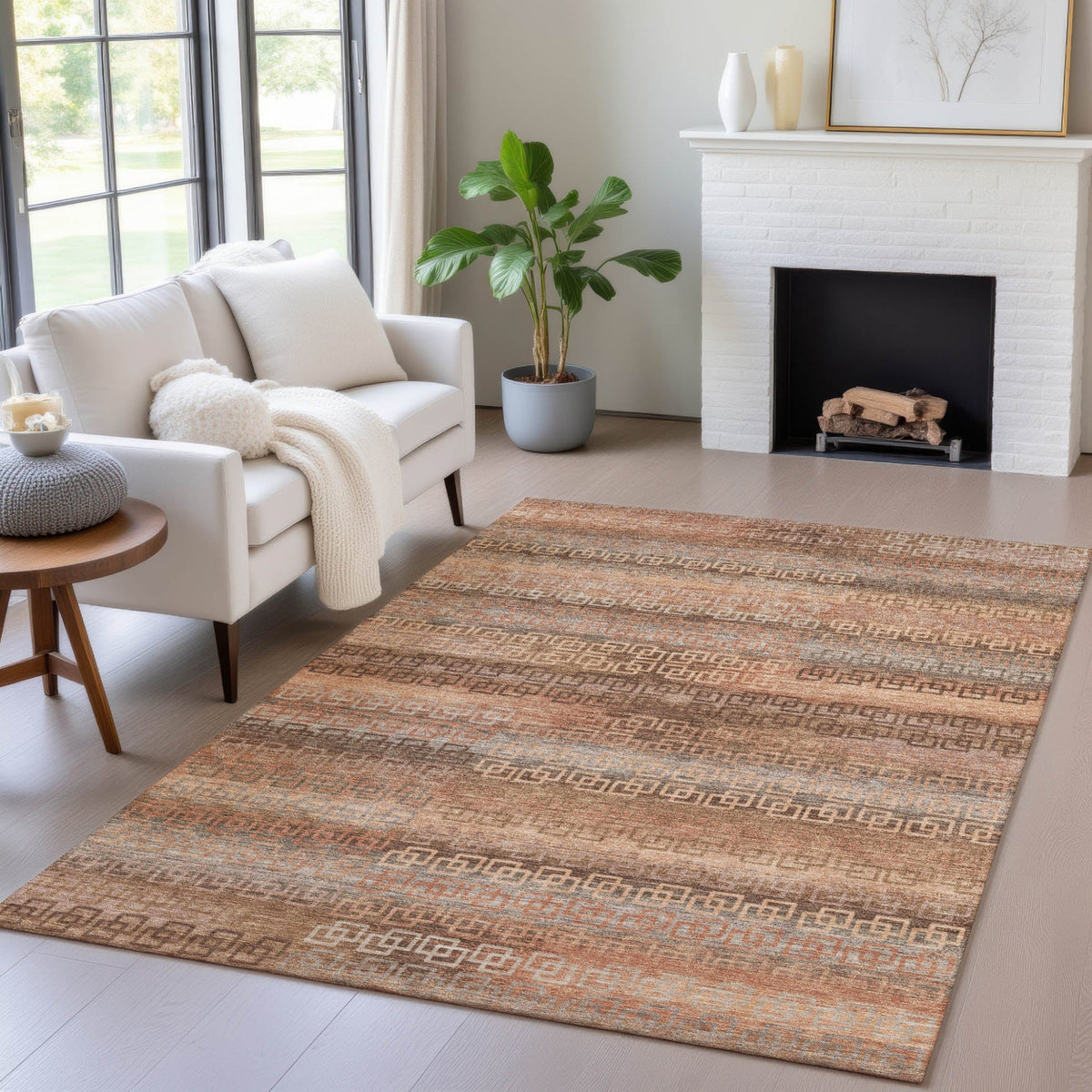 Addison Chantille ACN2029 Stripes Machine Made Transitional Copper Rug