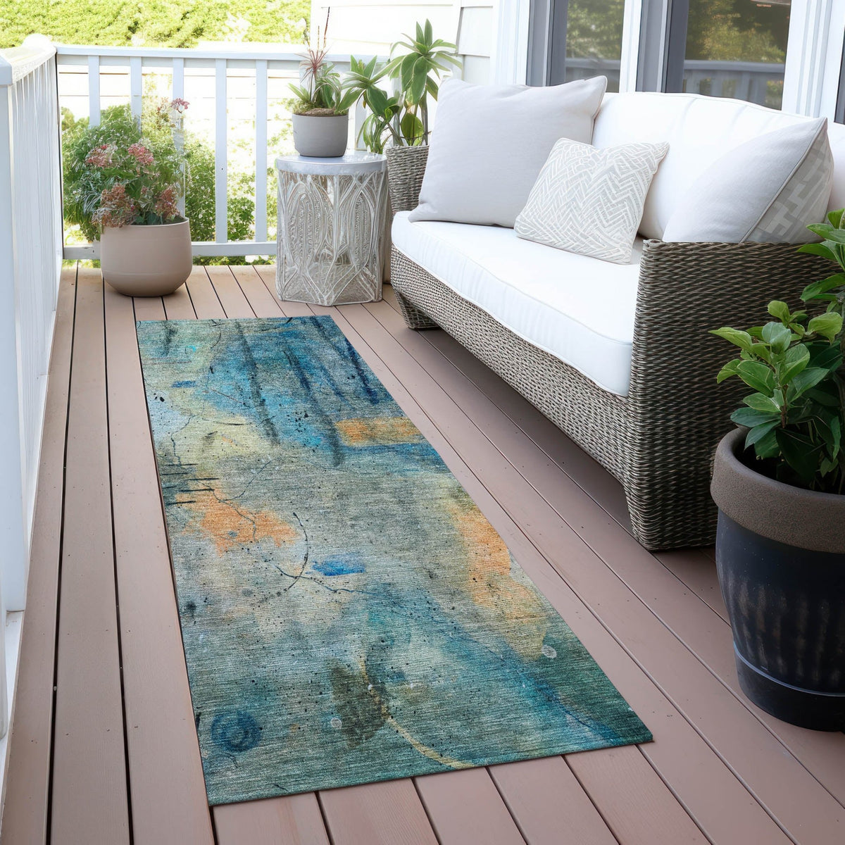 Addison Chantille ACN2032 Abstract Machine Made Transitional Teal Rug