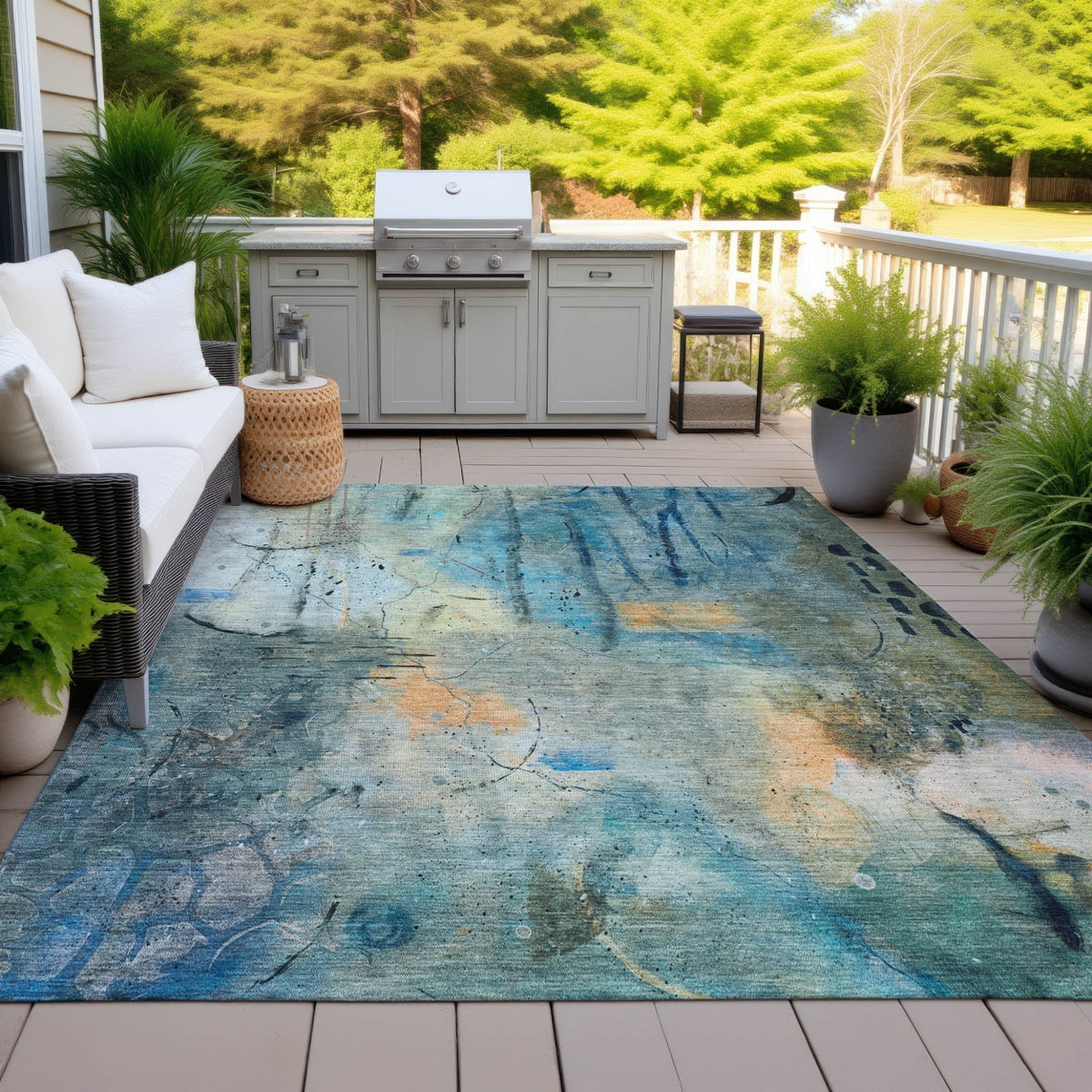 Addison Chantille ACN2032 Abstract Machine Made Transitional Teal Rug