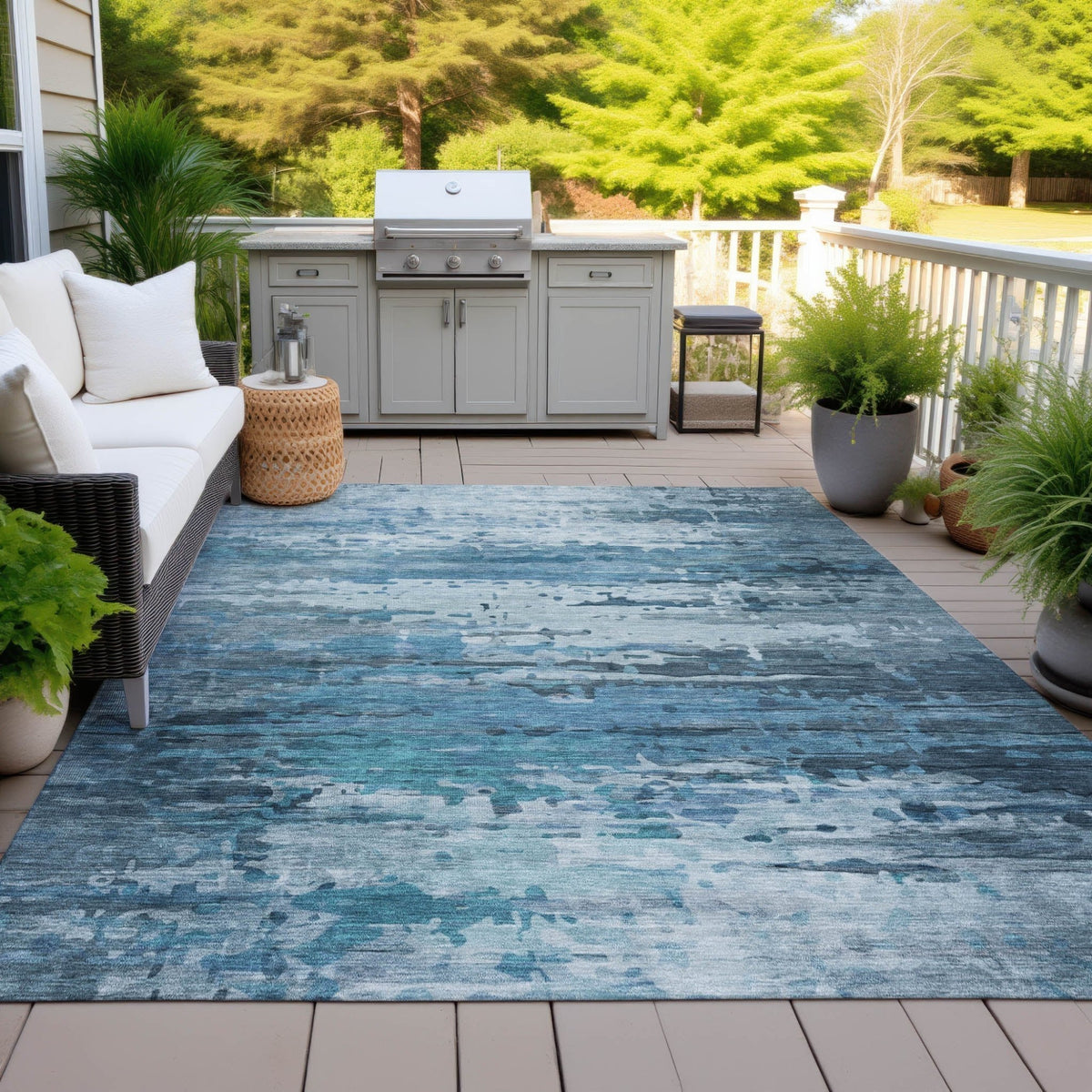 Addison Chantille ACN2034 Abstract Machine Made Transitional Blue Rug